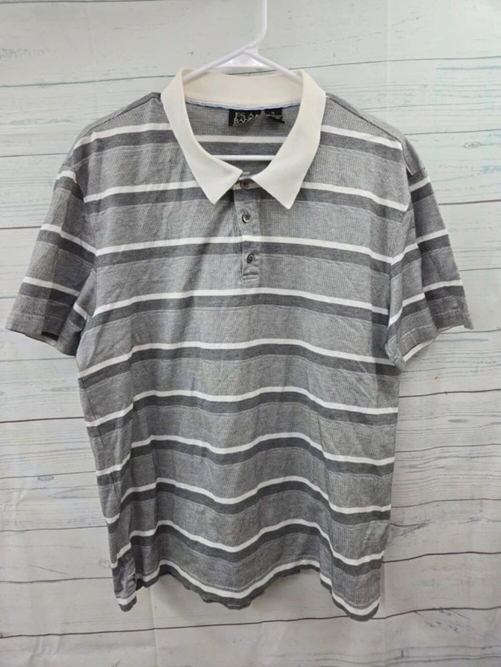 Jos A Bank Polo Shirt plaid gray white sleeve XL pima cotton